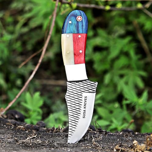 Custom Handmade 7'' fixed blade hoof rasp knife Cow boy knife Bull cutter Cowboy knives with Turquoise Handle pancake leather sheath (TAXES FLAG) - color: TAXES FLAG