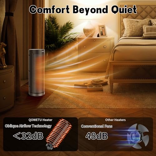Portable Space Heater for Indoor Use with Remote - QOWETU 70° Oscillating Electric Heater, 17 Inchs, 12H Timer, 1500W Quiet PTC Ceramic Heating with Thermostat, Fast Safety Heat for Home, Bedroom - size: 17" Portable Fan Heater