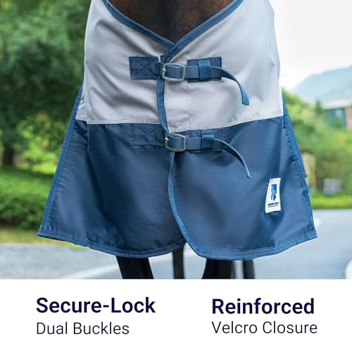 Horse Turnout Rain Sheet | 600 Denier Ripstop Turnout Blanket No Fill (0g) | Waterproof Lightweight Breathable | Tear-Resistant Outer & Rub-Free Silky Inner | Grey/Navy - 74 in - color: Grey/Navy, size: 74