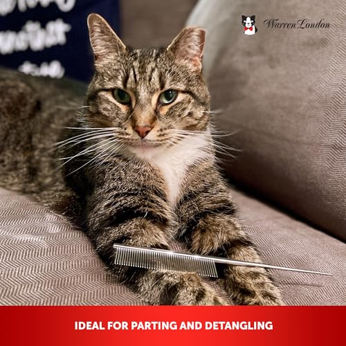 Warren London Precision Tail Comb made with Copper | 7 inches | Rounded Tips Prevent Irritation | Finishing and Fluffing Comb for Grooming Paws Face and Tail | Tear Stain Removal - style: Precision Tail Comb