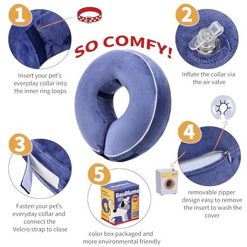 Inflatable Reflective Dog Cone Collar Alternative After Surgery,Doggie Recovery Dount Neck Ecollar,Adjustable Soft Dog Cone Collar for Small Medium Large Dogs (Blue, S) - color: Blue, size: Small（8.5"-10.5"）