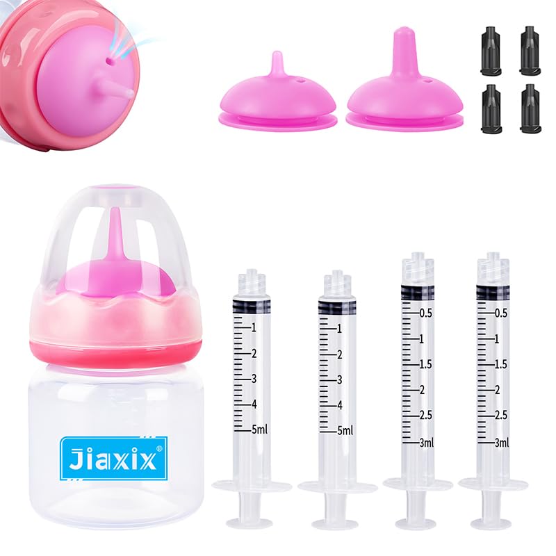 Pet Nursing Bottle Kit for Kitten Puppy,60mlCat Bottle Feeding Kit Nipple Kittens Syringe for Small Cat Dog Newborn Kitten Puppys Rabbits Squirrel Animals (Pink) - color: Pink