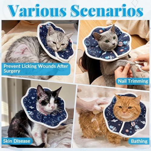 Cat Cone Collar Adjustable, Protective Recovery Collar Soft, Cat Cone for Prevent Licking Wound After Surgery, Pet Neck Cone for Kitten Cats（M） - size: M