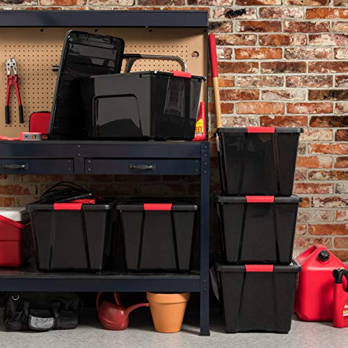 IRIS USA 6-Pack 54 Quart Storage Bins with Lids, Black | Black finish conceals stored items. Perfect for moving, blankets, clothing, and garage storage. Nestable design saves space - size: 54 Qt, style: 6 Pack