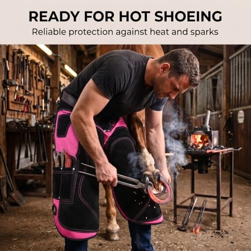 – Farrier Apron Cowhide Leather Hoof Trimming Chaps | with Premium Air Mesh Lining, Foam Knee Pads, 4 Knife Pockets & Nail Magnets | Adjustable Waist for Men & Women (Apron Only) - color: Pink - Black, size: 65cm - 25inch