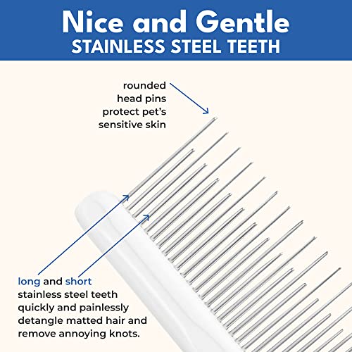 Grooming Comb for Long & Curly Hair in Dogs & Cats - Top Pet Detangler Brush - Removes & Prevents Matted Fur - Perfect for Goldendoodle, Poodle Mixes, and Cat Undercoat | Removes and helps prevent matted fur on goldendoodles, poodle mixes, and cat underco