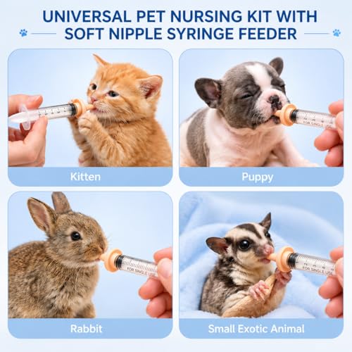 Pet Feeding Kit for Newborn Kittens & Puppies, Kitten Feeding Bottle with Soft Silicone Nipples, Nursing Syringes for Small Animals, Kitten Milk Feeder Set for Rabbit, Hamster - size: 15 Pcs