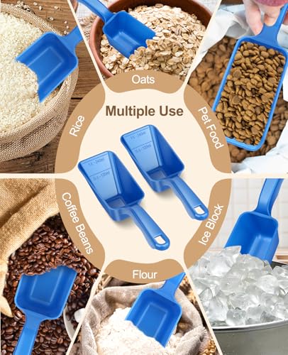 2-Pack Dog Food Scoop 1 Cup, Plastic Pet Food Measuring Scoop With Measuring Lines (1/2 & 1 Cup Markings) for Dogs, Cats, Fish, Bird（Blue) - color: Blue