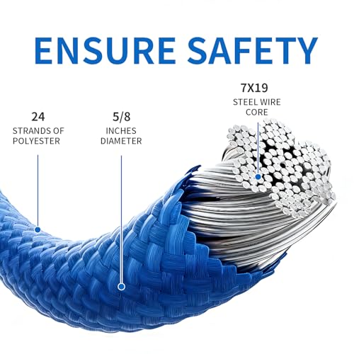 5/8’’ x 12 ft Steel Wire Core Flipline, W/Better Grab Adjuster & Steel Swivel, Arborist Equipment Positioning Lanyard, Climbing Flipline for Fall Protection, Arborist, Tree Climbers (5/8’’ x 12 ft) - size: 5/8’’ x 12 ft