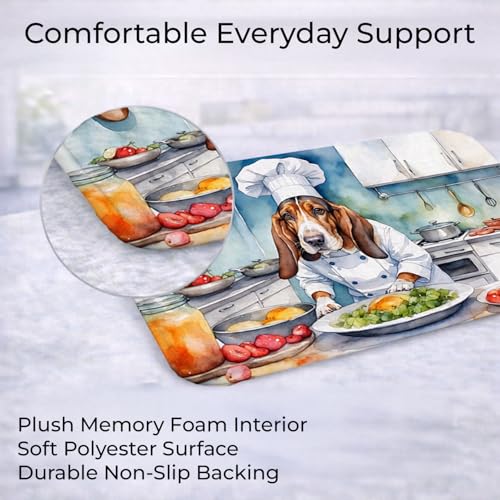Caroline's Treasures Basset Hound The Chef Memory Foam Kitchen Mat Machine Washable Anti-Fatigue Mat Cushion Comfort Bath Mat or Kitchen Rug - color: Basset Hound 6196