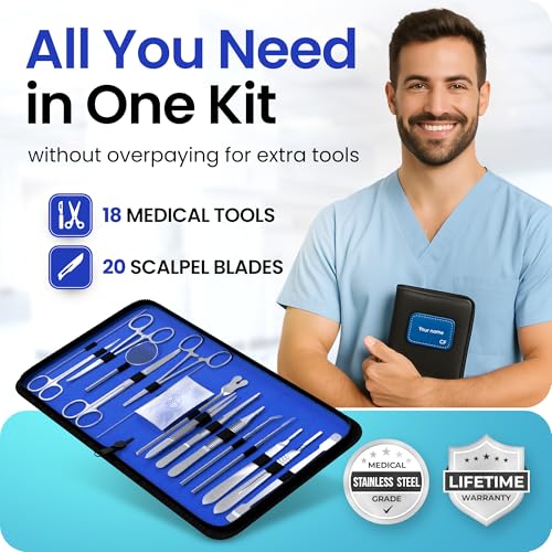 Dissection Kit Durable 38-Piece for Medical & Veterinary Students | Stainless Steel Biology Lab Anatomy Dissecting Set with Scalpel Blades - Case, 18 Reusable Tools & 20 Blades