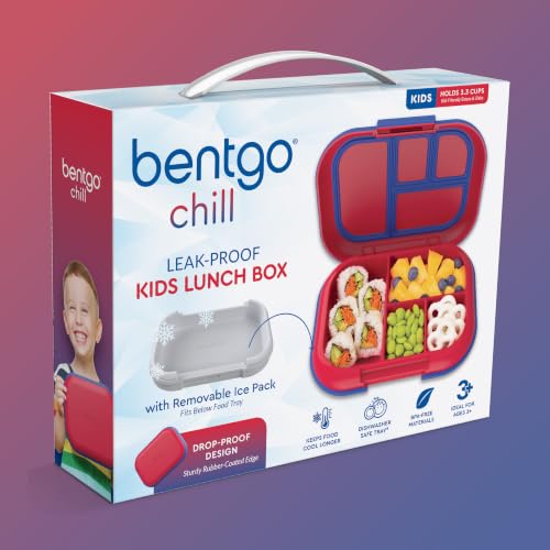 Bentgo Chill Kids 4-Compartment Bento Box Leakproof Lunch Box | Built-In Ice Pack, 3.3 Cup Capacity, BPA-Free, Microwave & Dishwasher Safe Tray, Ideal for Ages 3–7 (Red/Royal) - color: Red/Royal