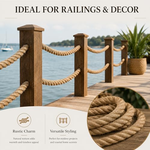 Twisted Manila Rope (1.5 Inch x 50 Feet) Hemp Jute Rope Natural Thick Ropes for Docks, Nautical, Railings, Swing, Decorating - size: 1.5 in x 50 ft