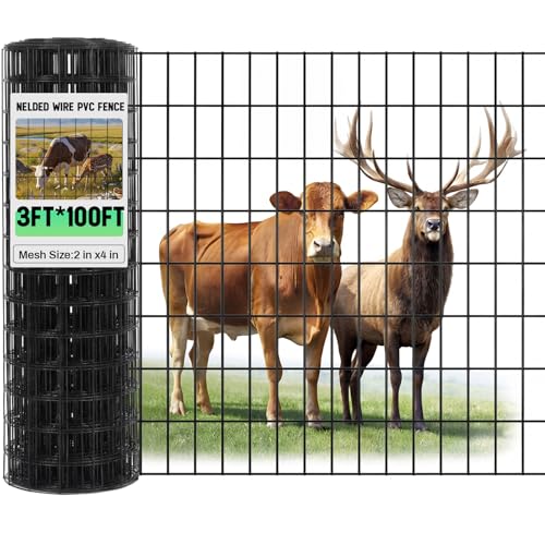 Gisafai 36in x 100ft Welded Wire Fence, 2 Inch x 4 Inch 16 Ga, Galvanized Metal Garden Fence Roll Wire Mesh Netting for Goat Deer Cattle Animal Enclosures and Yard Vegetable Plant Protection, Black | Metal Chicken Wire Fence, Hardware Cloth Wire Roll, Cag