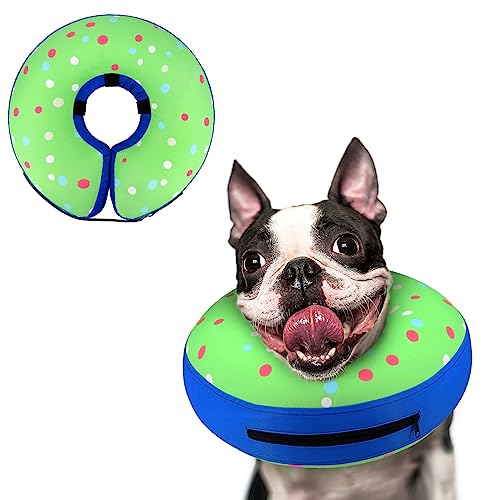 Supet Inflatable Dog Cone Collar Alternative After Surgery, Doggie Neck Donut Collar Recovery ECollar for Post Surgery, Soft Dog Cone for Small Medium Puppies Cats - color: Donut Green, size: S(Neck 7"-9.5")