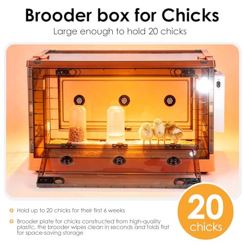Chicken Brooder Box for Chicks with Chicken Coop Heater, Smart Temperature Control Chicken Brooder Heater, Chick Brooder with Chicken Feeder and Waterer Set for Chicks (23.6" x 16.5" x 17.8")