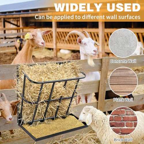 Outvita Hay Feeder 2 in 1 Hay Rack, Wall Mount Goat Horse Feeders, Heavy Duty Steel Hanging Feeders with Detachable Grain Tray for Farm Livestock Goat Sheep Grain Indoor Outdoor Uses - size: 26.5 with tray
