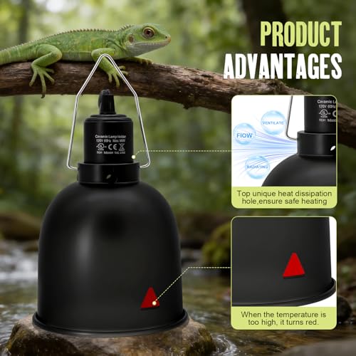 2-Pack Reptile Light Fixture 5.5in Deep Dome Reptile Lamp Fixture Heat Lamp Fixture for Heat/UVA/UVB Bulb Basking Lamp Max 160W for Reptile Habitat