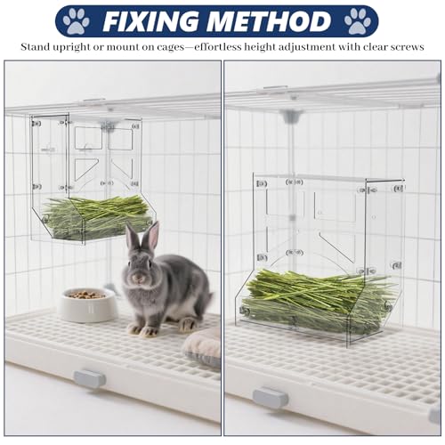 Large Acrylic Rabbit Hay Feeder with Lid, Transparent Hanging Food Dispenser Hay Feeder for Bunny Rabbits Guinea Pig Cage Chinchillas Hamsters Small Pets and Animals（Large - size: L
