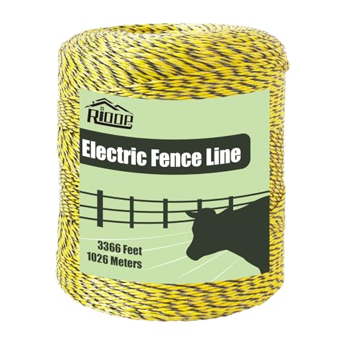 RIOOP Electric Fence Wire Polywire 3366 Feet/1026Meters | Portable Livestock Fencing, 6 Stainless Steel Strands for Reliable Conductivity, Rust Resistance, UV Resistant - size: 3366 Feet/1026Meters