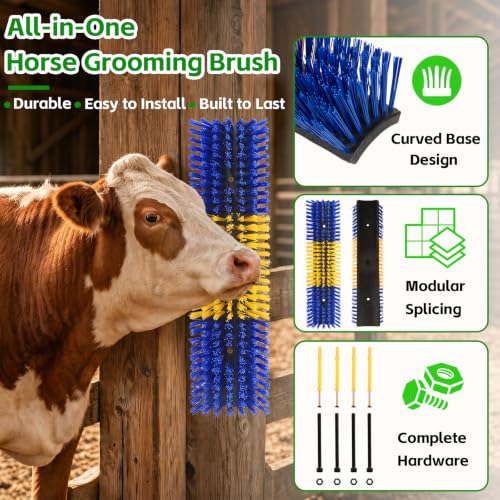 Livestock Scratch Brush for Cattle, Horses, Goats, Cow, Durable Scratching Brush, Massage Grooming Tool for Healthy Coat, Relieves Itching, Easy Install on Fence Posts(6pcs, Yellow) - color: Yellow, size: 6Pcs