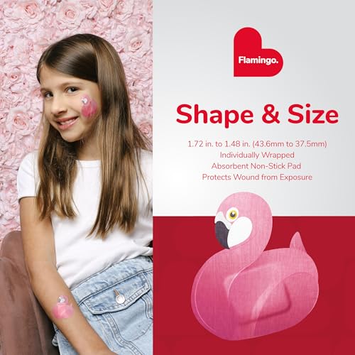 BioSwiss Bandages, Flamingo Shaped Self Adhesive Bandage Set, Latex Free, Sterile Wound Care, 50 Count - size: 50-Count Tin, style: Flamingo
