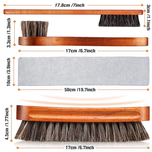 4 Pcs Horsehair Shine Shoes Brush Kit Polish Dauber Applicators Cleaning Leather Shoes Boots Care Brushes Suede Cleaner Brush with Microfiber Shoe Cloth(4 Pcs Style A) - style: 4 Pcs Style A