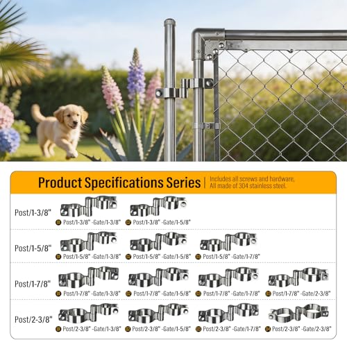 2 Pack 1-3/8" x 1-3/8" Chain Link Fence Gate Hinge, 304 Stainless Steel Heavy Duty Male Female Post Hinges with Bolts and Nuts - color: 1-3/8", size: 1-3/8"