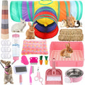 34 Pcs Rabbit Starter Kit Rabbit Litter Box Small Animal Water Bottle Cups Bunny Tunnels Animal Grooming Kit Bowl Blanket with Cleaning Set for Guinea Pig Bunny(Style 1,Light Pink) - color: Light Pink, style: Style 1