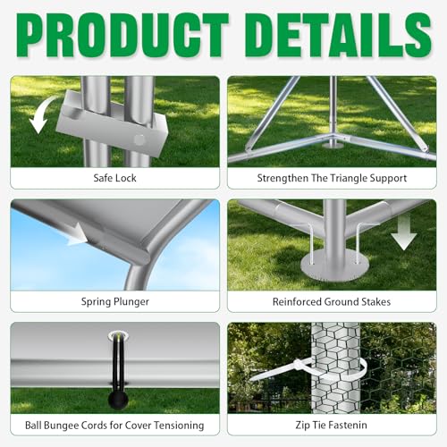 Acepic 10x6.5x6.5ft Metal Chicken Coop with Roosting Perches & Door Lock | Walk-in Poultry Cage with Waterproof & UV Resistant PE Top, Predator-Proof Hen Run for Yard, Farm, Chicken, Duck, Rabbit - size: 118.1"L x 78.7"W x 78.7"H
