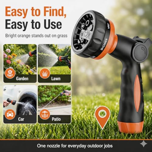 Garden Hose Nozzle Heavy Duty -Thumb Control Spray Nozzles for Garden Hose High Pressure, 7 Patterns Water Hose Nozzle for Car Wash, Watering Lawn and Pets