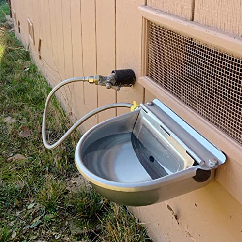 304 Stainless Steel Automatic Livestock Waterer with Float Valve & 3/4'' Water Hose – Self-Filling Drinking Bowl for Dog, Cat, Chicken, Cow, Horse, Goat, Sheep & Pig