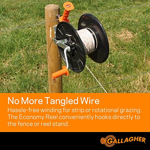 Gallagher Economy Electric Fence Reel | Holds 1640' Poly Wire and 656' of 0.5" Tape | Zinc Coated Frame | Positive Locking Ratchet Mechanism | UV Stabilized
