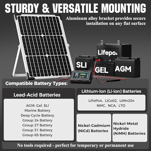 30W Solar Battery Charger 12V Solar Panel Kit with Smart Controller | IP67 Waterproof, Aluminum Solar Trickle Charger Maintainer,Adjustable Mount Bracket for RV,Boat,Car,Motorcycle