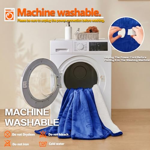 Wearable Heated Blanket With Sleeves & Foot Pocket, Heated Throw Blankets Fast Heating Blanket With 10 Heat Settings Auto Shut Off Over-Heat Protection-Warm Gift, Machine Washable, 52”*72”+18” - color: Blue