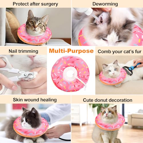 Cat Cone Collar Soft, Comfortable Cat Donut Collar After Surgery, Adjustable Elizabethan Recovery Collars & Cones to Stop Licking, Lightweight Neck Collar Soft Cone for Cats Kitten (Pink, Medium) - size: M