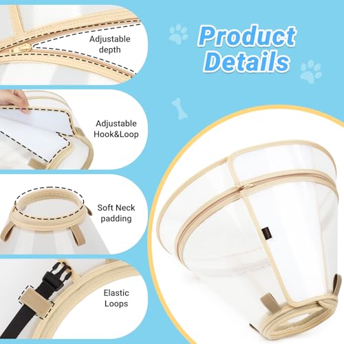 Dog Cone to Stop Licking, Clear Recovery Collar with Detachable Zipper, Sturdy Elizabethan Collar for Large Medium Small Dogs, Soft Adjustable Cone After Surgery Patented, Khaki L - color: Khaki, size: L(Neck: 13.75"-16.5")