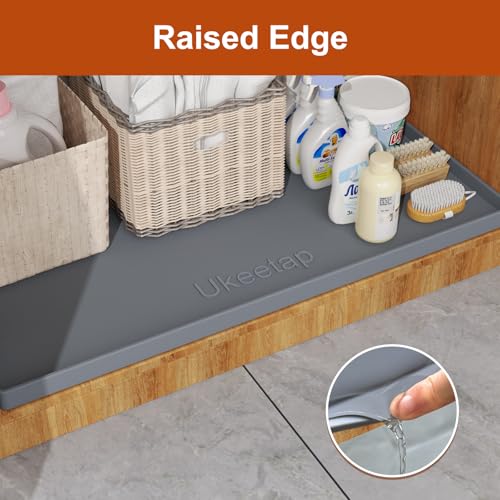 28" x 22" Extra Thick Silicone Mat Waterproof with Raised Edge, Gray | Under Sink Mat for Kitchen & Bathroom, Kitchen Cabinet Liner, Multi-Purpose for Storage & Protection - color: Gray, size: 28"L x 22"W