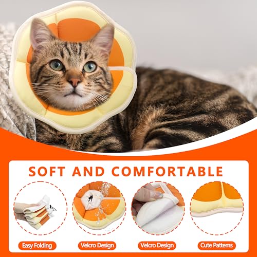 Soft Adjustable Cat Cone Collar, Comfortable Cat Recovery Collar | Suitable for Various Types of Cats,Elizabethan Neck Protective Collar for Cats After Surgery (Orange, Medium) - color: Orange, size: Medium