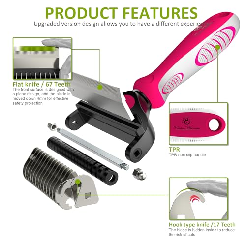 Spring Blossoms-2 in 1 Professional Grooming Rake for Cats & Dogs-Dematting Comb for Easy Mats & Tangles Removing,Pet Brush Safe No More Nasty Shedding and Flying Hair (Rose) - color: Rose