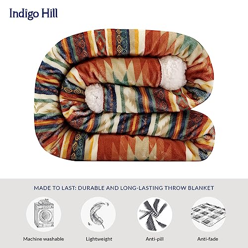 Paseo Road Indigo Hill by HiEnd Accents Del Sol 54x68 Sherpa Throw Blanket | Aztec Tribal Navajo Print, Western Southwestern-Style Fleece Blanket for the Couch, Sofa, Bed, or Camping - color: Del Sol Aztec
