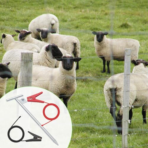 Electric Fence Wire Grounding Rod, Portable Ground Rod with Electric Fence Wire, Solar Electric Fence Lead Wire with Alligator Clip, for Energizer to Fence Wire & Ground System