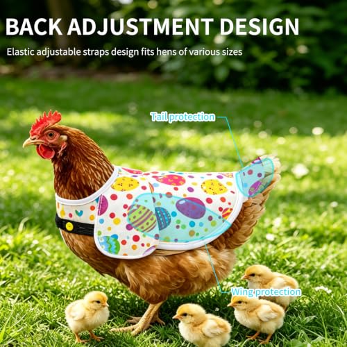 Chicken Saddles for Hens, Chicken Apron Hen Saddle with Adjustable Strap, Extended Shoulder Wing & Tail Coverage Protection Anti-Pecking Poultry Back Protector for Feather Recovery (Easter Eggs) - color: Easter eggs