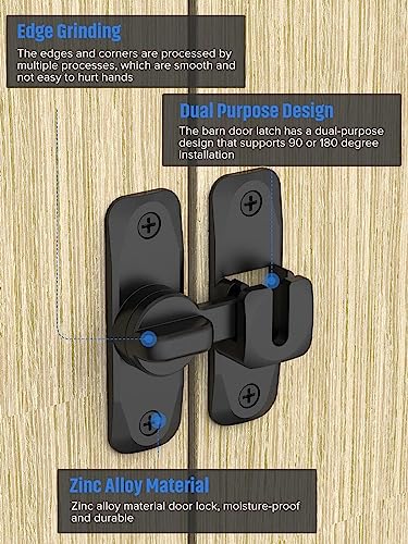 90/180 Degree Flip Barn Door Lock, Protect Privacy - Security Sliding Door Latch, Small Gate Latches Hardware for Barn, Garden, Bathroom, Cabinet, Window (Black-1PC) | Protect Privacy - Security Lock, Small Gate Latches Hardware for Barn, Garden, Bathroom
