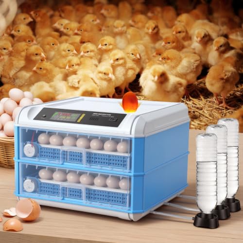 120 Egg Incubators for Hatching Eggs Large Automatic Poultry Hatcher Machine with Automatic Egg Turning Temperature Control Dual Power Supply Smart Digital Incubator for Chicken Duck Goose Quail Blue