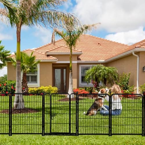 ADAVIN Tall Garden Fence 54 in(H)×22.1 Ft(L),10 Panels Dog Fence Outdoor for Yard, Heavy Duty Iron Metal Fence with Gate Low Threshold, No Dig Fences Panels, Animal Barrier Fences, Black - size: 10panels-54in(H)x22.1ft(L)