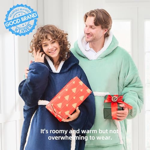 JOYWOO Navy Oversized Wearable Blanket Hoodie,Cat lovers Long Hoodie Blanket for Adult,Birthday Gifts for Women Men Mom,Cozy Fuzzy Sherpa Fleece Sweatshirt Hooded Blanket Giant Pocket Gifts,Oversize - color: Navy Blue, size: Oversize
