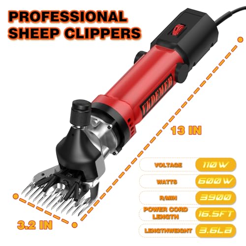 Electric Sheep Shears,600W Upgraded Professional Sheep Clippers,6 Speed Heavy Duty Shearing Clipper,13-Teeth Animal Grooming Clippers for Sheep Alpacas Goats and Thick Coat Animals - size: SheepShears