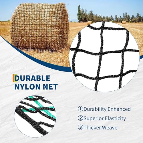 Round Bale Hay Net for Horses and Goats, 5x5 Ft Knotless Design Slow Feed Hay Net with 2'' Holes, Large Heavy Duty Slow Feeder Nets - size: 5x5FT