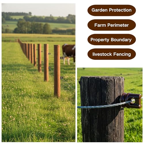 Ceramic Electric Fence Insulators, 20 Pack Heavy Duty Ceramic Insulators | Electric Fence Insulators for Wooden Posts with Galvanized Steel Screw, Easy Install